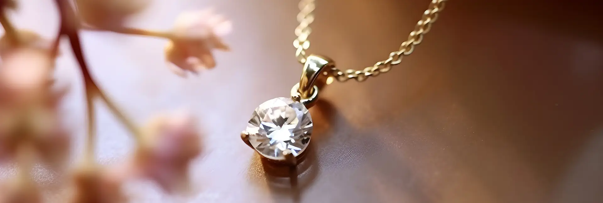 A diamond necklace with an emerald-cut diamond pendant set in a metal mount on a delicate chain.