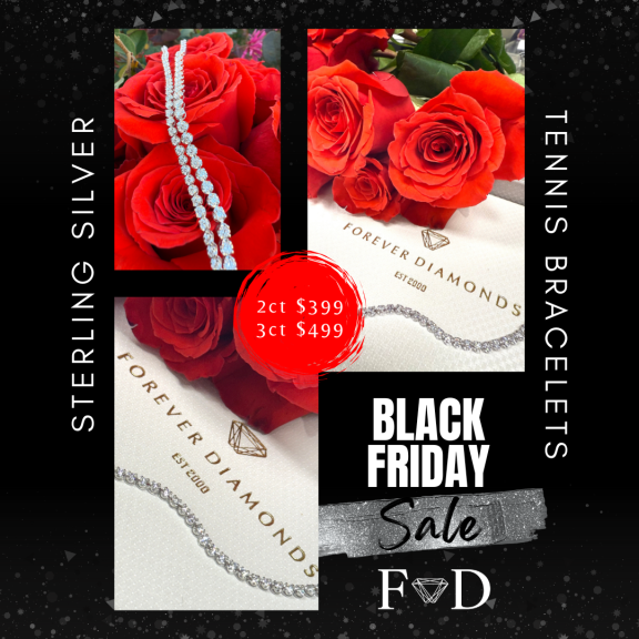 An image showing red roses, a Forever Diamond necklace, and a 'Black Friday Sale' advertisement for the jewelry store Forever Diamonds.