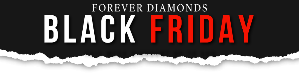 An advertisement for lab-grown diamond engagement rings, featuring Black Friday specials. The image shows a close-up of a diamond engagement ring with a large round center stone.